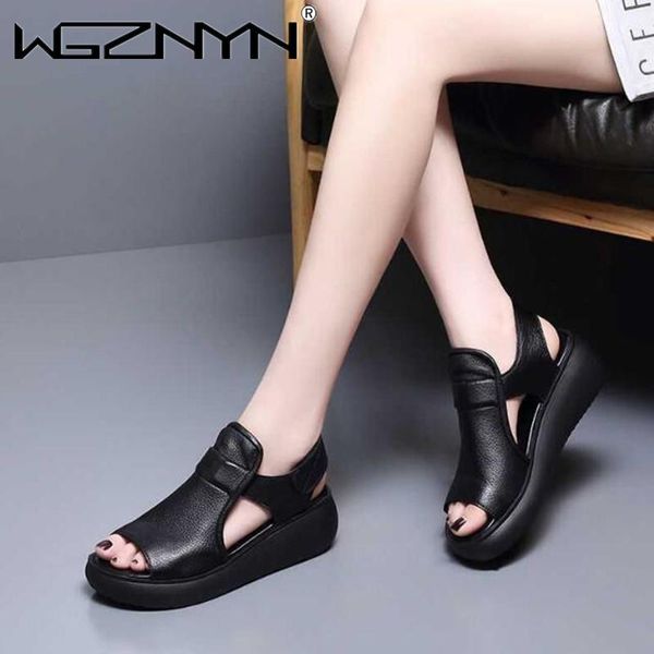 

dress shoes genuine pu leather women flat gladiator cutout retro vintage platform female casual sandals solid slip on beach, Black