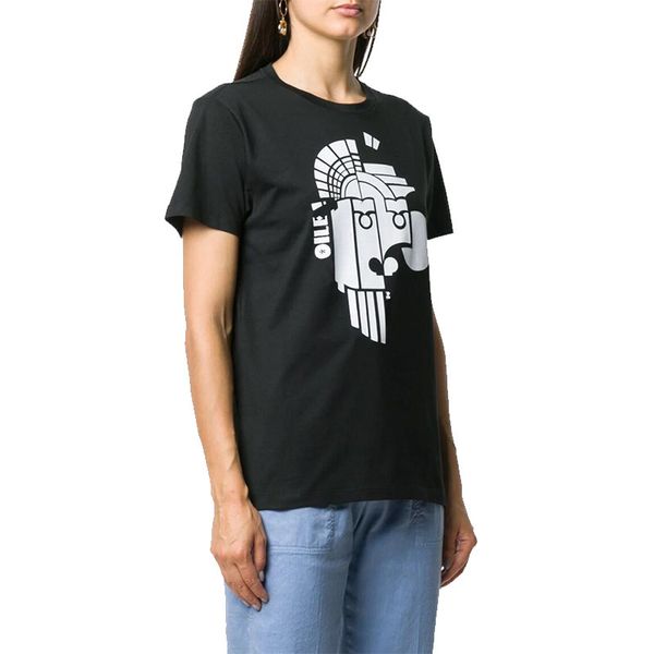 

2021 summer abstract horse head print round neck short sleeve black and white solid color loose fashion all-match t-shirt women a810