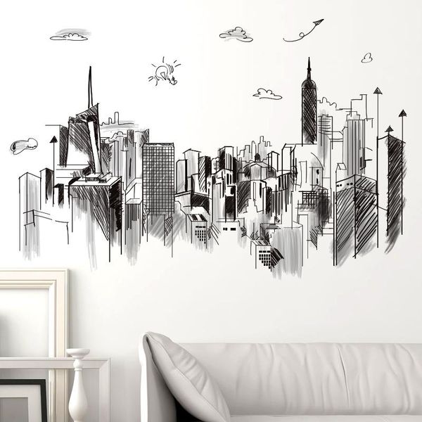 

wall stickers [shijuekongjian] black buildings diy architecture decals for living room bedroom office house decoration