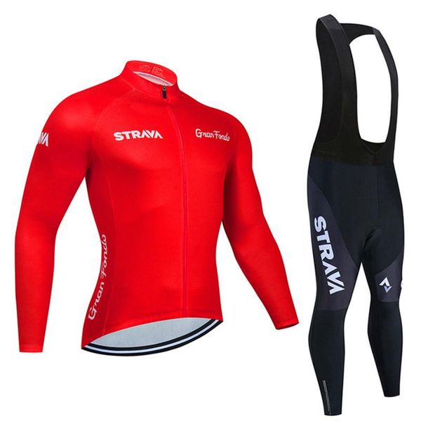

racing sets 2021 strava pro team long sleeve cycling jersey set bib pants ropa ciclismo bicycle clothing mtb bike uniform men clothes, Black;blue