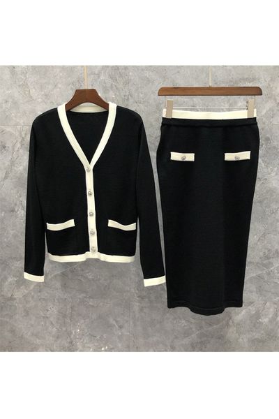 

wool coat skirt two-piece womens clothing autumn european goods new korean style knitting suit 9cc, Black