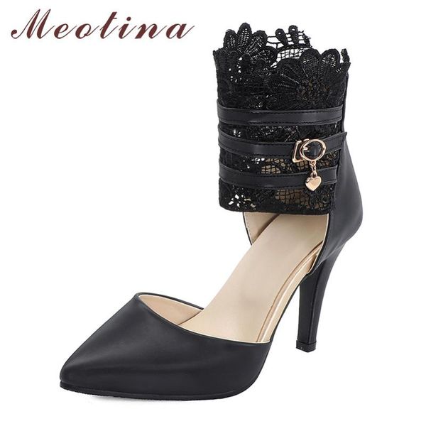 

dress shoes meotina high heels women pumps zipper thin ankle warp pointed toe party female spring big size 33-44, Black