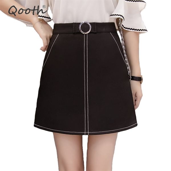 Qooth Apparel Schwarze Röcke für Frauen Ins Mode Kurzer Rock Studenten Sommer Hohe Taille A-Linie Minirock Schicker Rock QH1303 210518