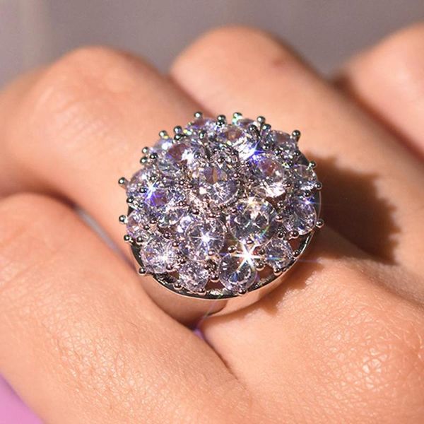 

cluster rings big luxury full zircon diamonds for women crystal gemstones white rose gold color party jewelry bague bijoux fashion, Golden;silver
