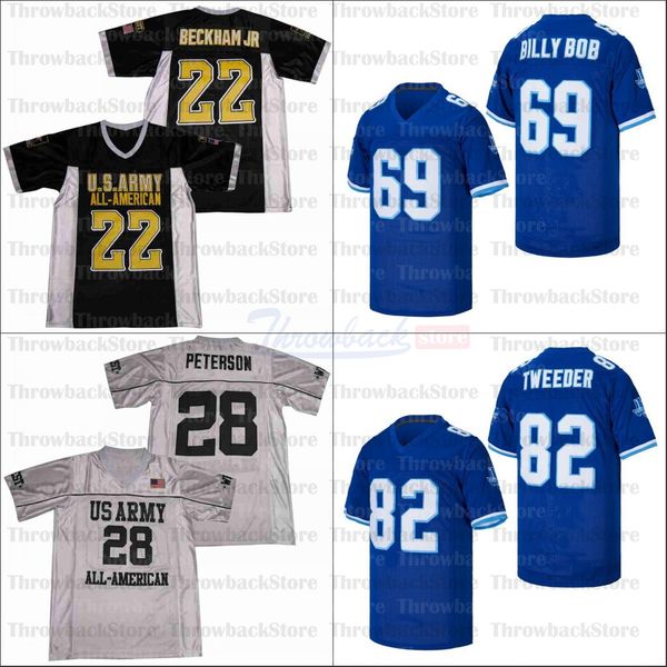 

football jerseys size s-xxxl 21 beckham jr 28 peterson 69 billy bob 82 tweeder, Black;red