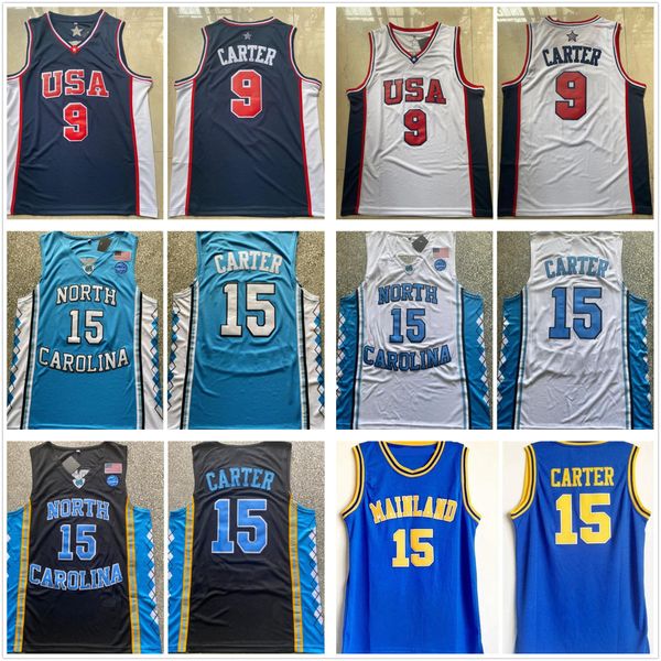 

ncaa mainland high school vince carter 15 basketball jerseys vintage 2000 usa mens ncaa north carolina tar heels stitched shirts size s, Black