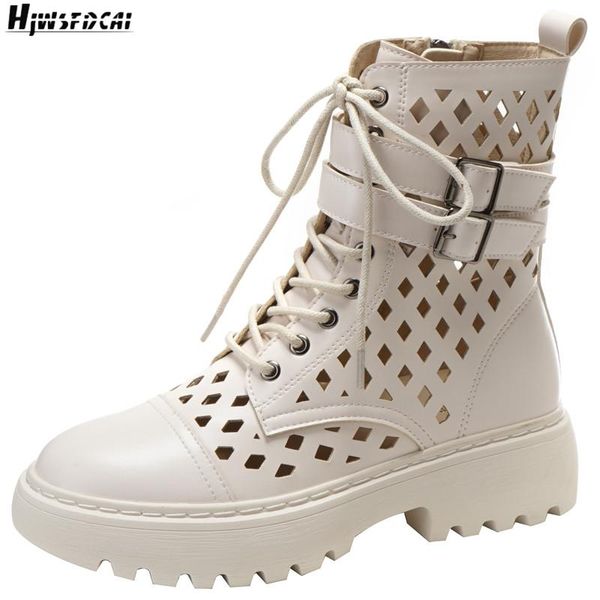 

boots hjwsfdcai breathable women hollow out short platform belt buckle decor ladies lace-up shoes british wind mujer flat, Black
