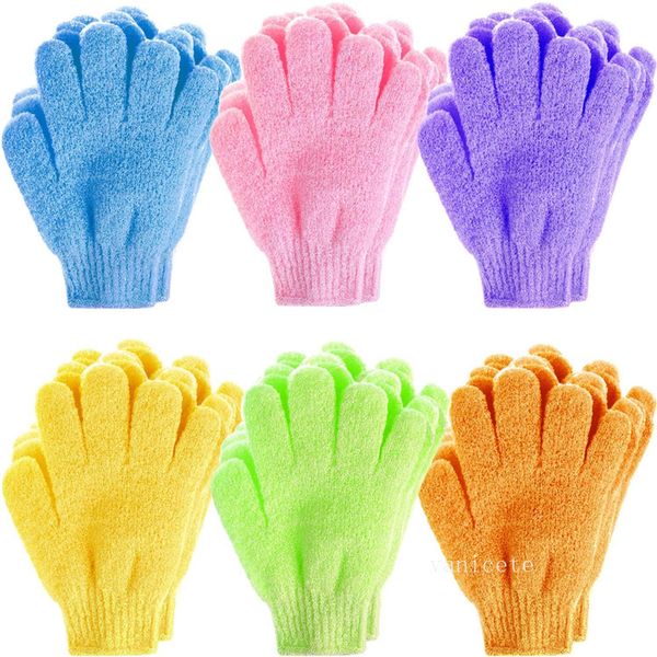 Bunte Nylon-Körperreinigungs-Badehandschuhe, Badebürsten, Peeling-Bäder, Bürsten, Handschuh, Fünf-Finger-Schwämme, Haushaltsprodukte LT226