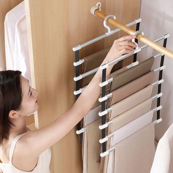 

hangers & racks 6/8 layers pants hanging storage rack folding wardrobe trousers bedroom closet clothes scaves organizer home supplies