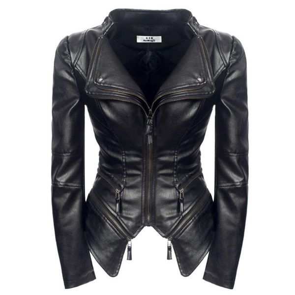 

women jacket black fashion outerwear faux leather pu gothic coats 2021 spring motorcycle cool jackets women's, Black;brown