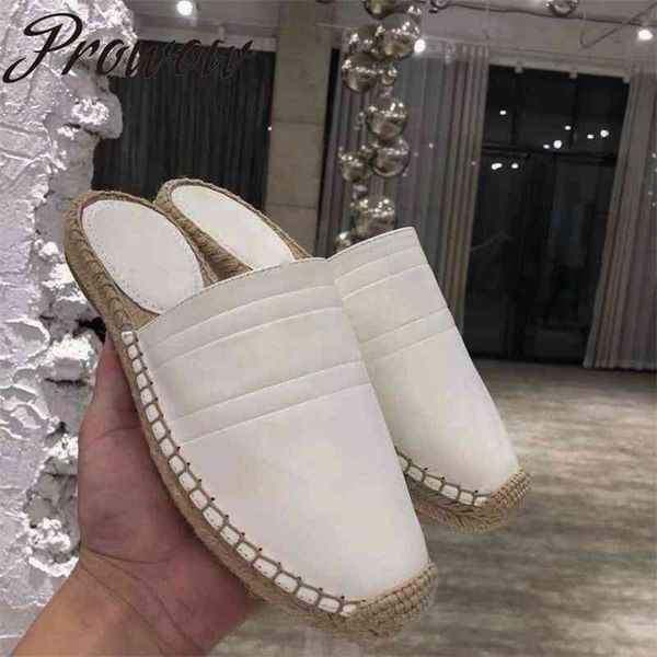 

prowow new summer leather luxury brand mule espadrille sandals flats designer shoes women zapatos mujer, Black