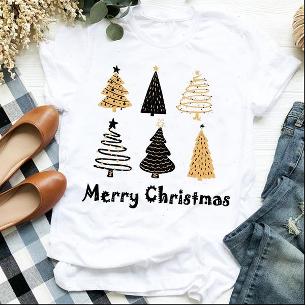 

women merry womens t shirts christmas tree winter season year printing holiday clothes ladies graphic print tee tshirt female, White
