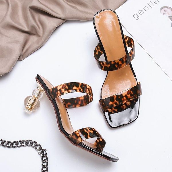 

leopard women shoes woman mules 2021 new summer slippers female strange high heels transparent ladies slippers slides plus size, Black