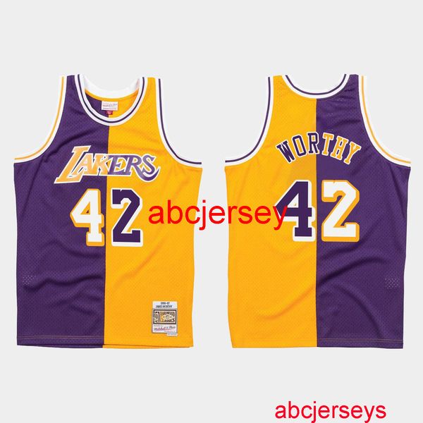 

stitched james worthy split purple gold jersey any name number, Black