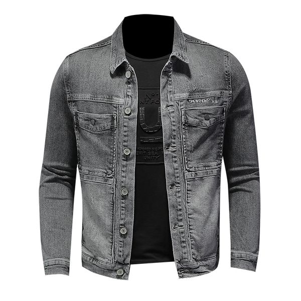 

downs men's slim denim cotton bomber gray casual youth jacket, Black