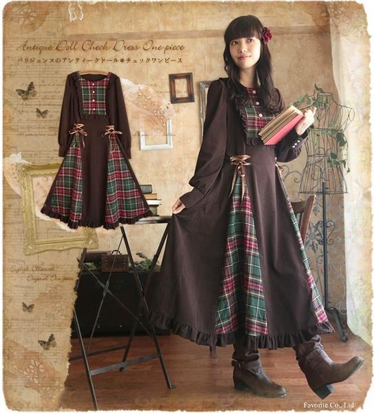 

casual dresses vintage mori girl british lolita long curto pleated dress autumn thick plaid drawstring women honey moda gothic, Black;gray