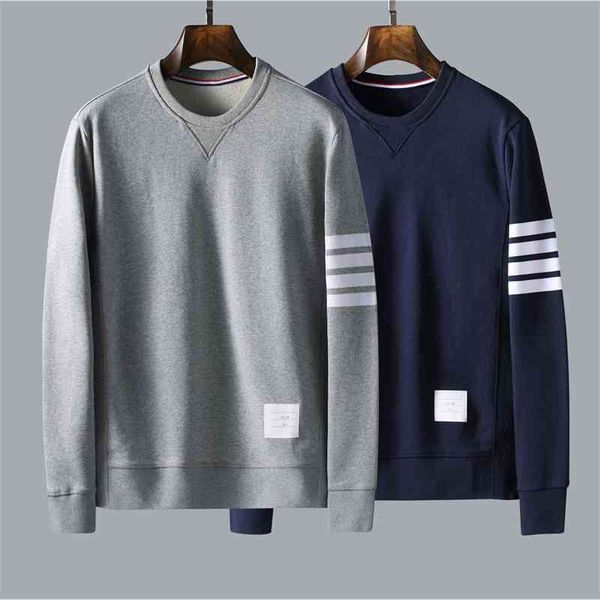

tb sweater round neck pullover fashion brand yarn dyed four bars autumn and winter new terry cotton leisure trend couple series, Black