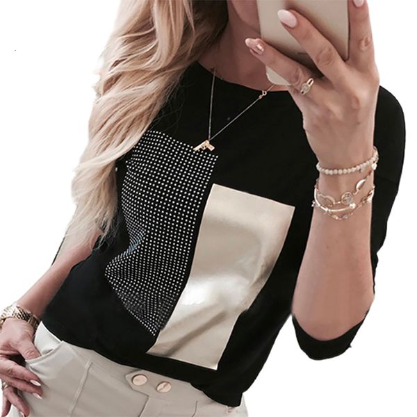 

women's t-shirt long sleeve shirt plus size, women, autumn, patchwork, drilling, women's fashions, european sweaters, sj5093m nsfk, White