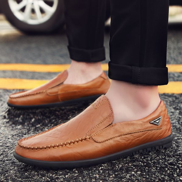 

mens leather shoes men casual shoes 2022 fashion new loafers moccasins breathable slip on black driving shoes plus size 37-47