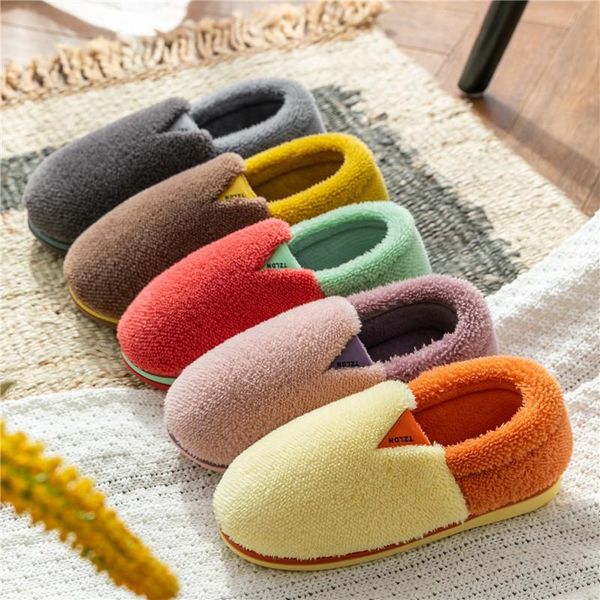 

classic women winter warm home slippers men plush house shoes flat heel indoor bedroom zapatilla mujer, Black