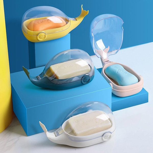 

soap dishes creative whale drain box bathroom holder tray transparent flip cover dustproof and waterproof storage