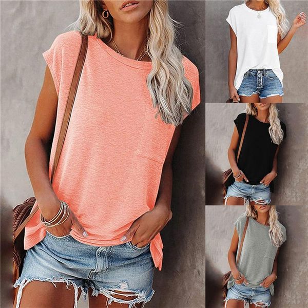 

summer women tees plus size 5xl t-shirt solid pocket o neck short sleeved casual t shirt women's, White