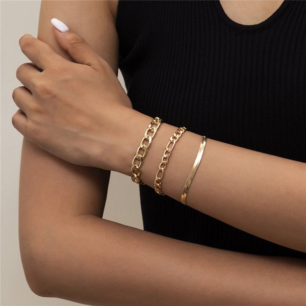 

european hip hop hollow chains bracelet geometric copper aluminum snake chain women multi layer gold silver party link hand jewelry accessor, Black