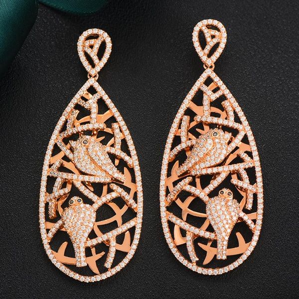 

dangle drop earrings for women wedding birds cubic zirconia cz dubai bridal boucle d'oreille femme 2021 & chandelier, Silver