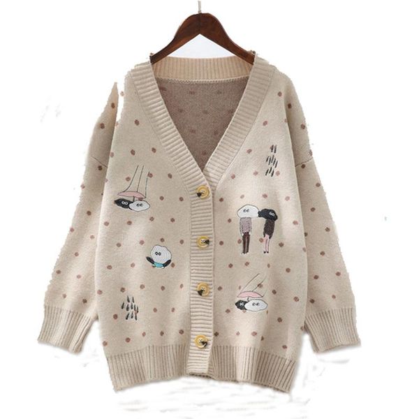 

women's knits & tees saleqi autumn winter dot cartoon print knit cardigan women v neck long sleeve knitshirt female harajuku sweater c, White