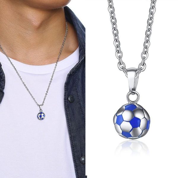 

pendant necklaces 3d blue football soccer ball charm chain necklace jewelry gift with 24 inch, Silver