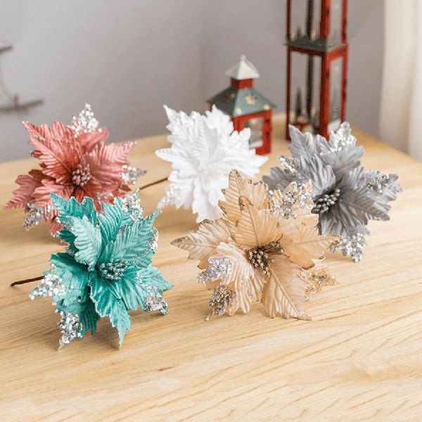 

decorative flowers & wreaths 1pcs glitter artificial christmas 25cm merry tree decoration ornaments diy home decor flower