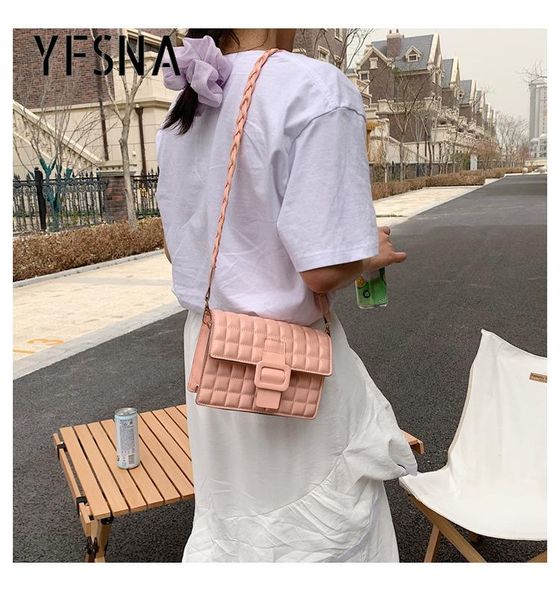 

cross body 2021 summer chocolate plaid bag casual wide shoulder strap messenger net red one-shoulder small square