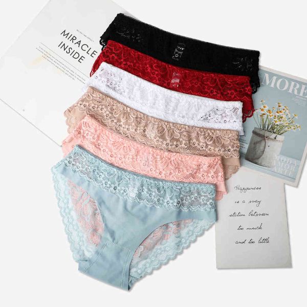 

nxy set3pcs lace underwear panties for women' set intimate lingerie cotton briefs transparent slips female 1128, Red;black