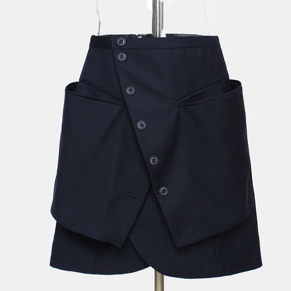 

fake female skirt of two asymmetrical pocket large multi-layered short skirts stylish, elegant, plus-size black cleavage