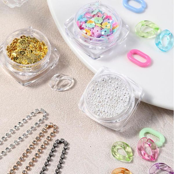 

nail art decorations color gold flower sequins candy ring buckle rhinestones chain pearl jewelry set manicure accessories, Silver;gold