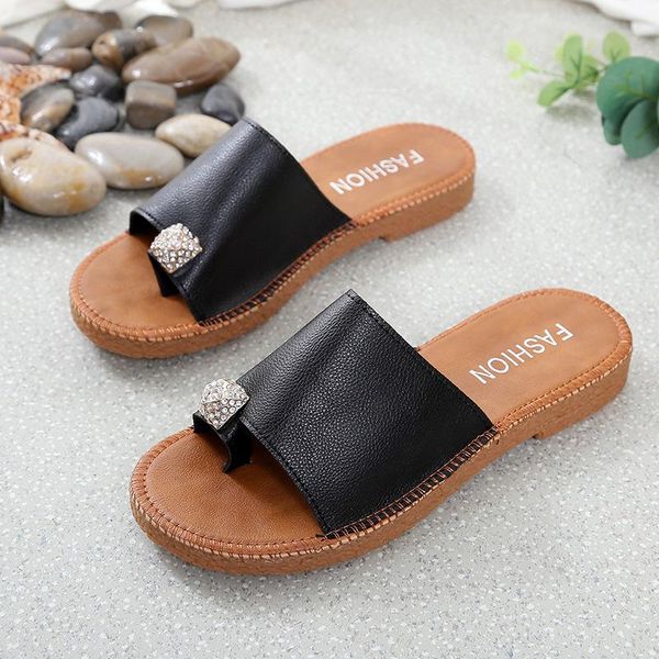 

slippers women flip flops shoes beach women's sandals simplicity microfiber rhinestone sewing thread outdoor, Black