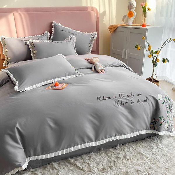 

bedding sets songkaum spring and summer princess style small fresh cotton embroidery cover bed sheet pillowcase set