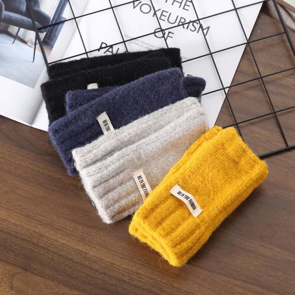 

five fingers gloves winter fashion warm knitted fingerless solid color thick half finger glove ins trendy couple, Blue;gray