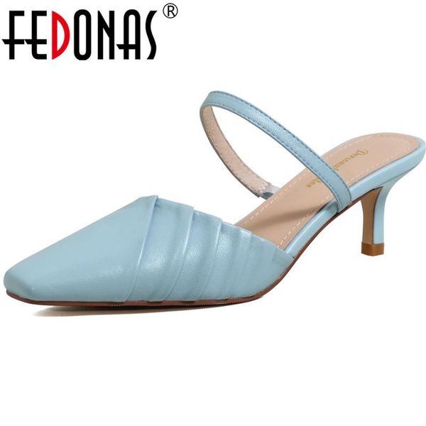 

square toe shoes woman heels 2021 fashion women mules sping summer high pumps genuine leather party wedding sandal dress, Black