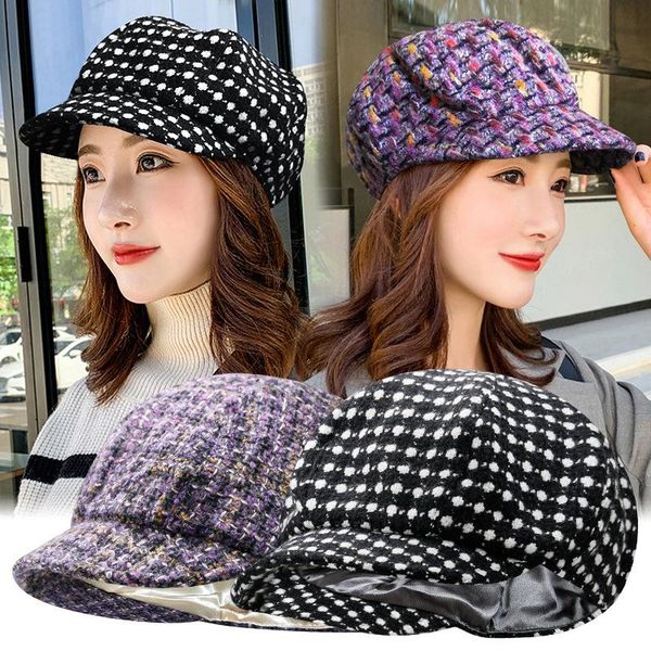 

berets hat lady autumn winter thermal wool octagonal outdoor leisure painter soft brim knitted french fashion beret women, Blue;gray
