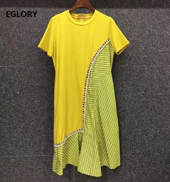 

dresses new long tshirt spring summer casual ladies striped print patchwork short sleeve yellow black, Black;gray