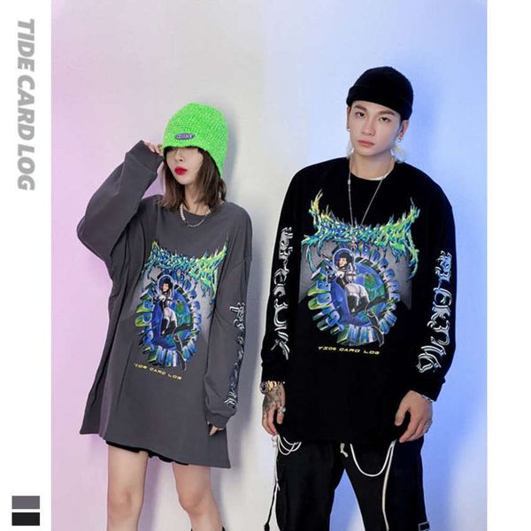 

autumn winter new round neck pullover with star cartoon loose sweater men's and women's lovers printed top, Black