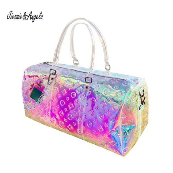 

duffel bags jiessie&angela women pvc transparent handbag large capacity laser travel luggage bag fitness sports waterproof shoulder