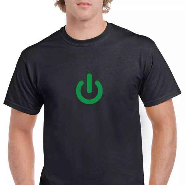 

Power Button Nerd Gamer On Off Black White Green Red Cotton T-Shirt S-5XL, White;black