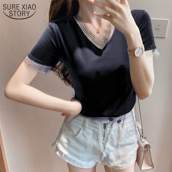 

korean clothes women short sleeve shirts summer bottom v-neck fashion cotton blouse loose white mesh 13592 210508
