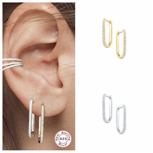 

canner 100% 925 sterling sier big circle hoop earring ear bone buckle piercing earrings for women mujer u shape pendientes, Golden
