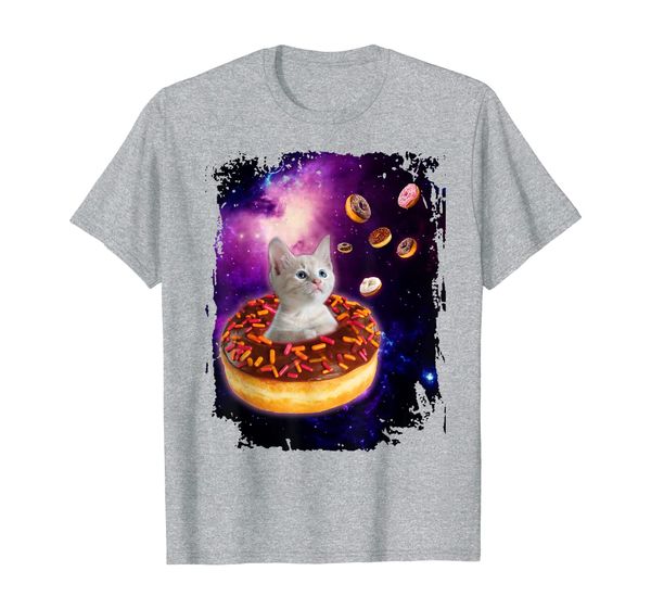 

cute cat inside donut in space t-shirt - kitty in space tee, White;black