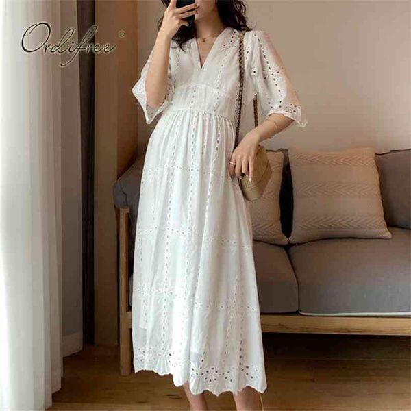 

summer women pregnant dress half sleeve white lace embroidery tunic beach midi 210513, Black;gray