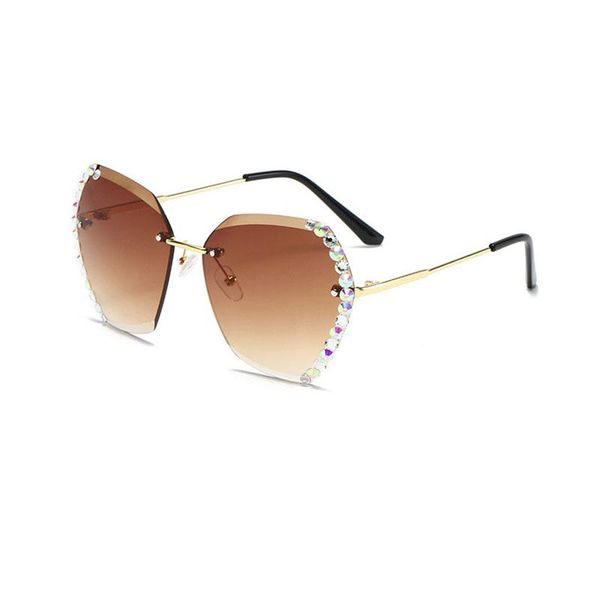 

outdoor eyewear 2021 diamond hexagonal rimless sunglasses women designer rhinestone gradual sun glasses shades female