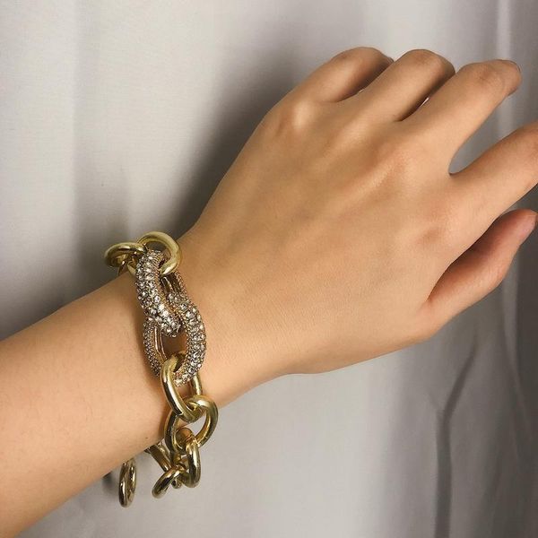 

bangle punk chunky zircon micro inlay link charm bracelet hip hop thick o chain wristlet ot lock hand women jewelry gold silver color, Black